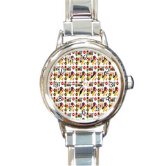 Construction Pattern Background Round Italian Charm Watch by Nexatart