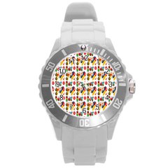 Construction Pattern Background Round Plastic Sport Watch (l) by Nexatart