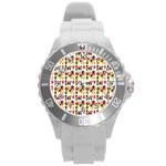 Construction Pattern Background Round Plastic Sport Watch (L) Front