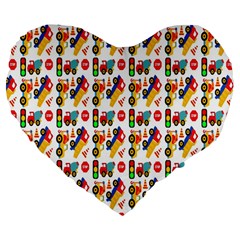 Construction Pattern Background Large 19  Premium Flano Heart Shape Cushions by Nexatart