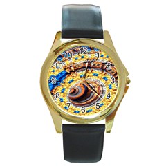 Complex Fractal Chaos Grid Clock Round Gold Metal Watch by Nexatart