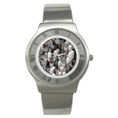 Cube Design Background Modern Stainless Steel Watch