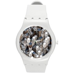 Cube Design Background Modern Round Plastic Sport Watch (m) by Nexatart