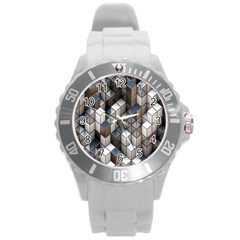 Cube Design Background Modern Round Plastic Sport Watch (l) by Nexatart