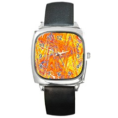 Crazy Patterns In Yellow Square Metal Watch