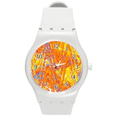 Crazy Patterns In Yellow Round Plastic Sport Watch (m)