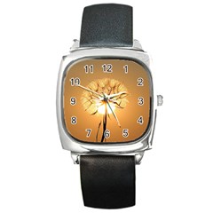 Dandelion Sun Dew Water Plants Square Metal Watch