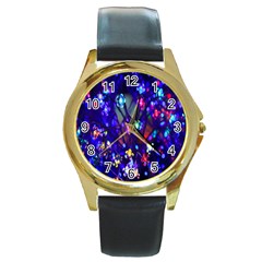 Decorative Flower Shaped Led Lights Round Gold Metal Watch