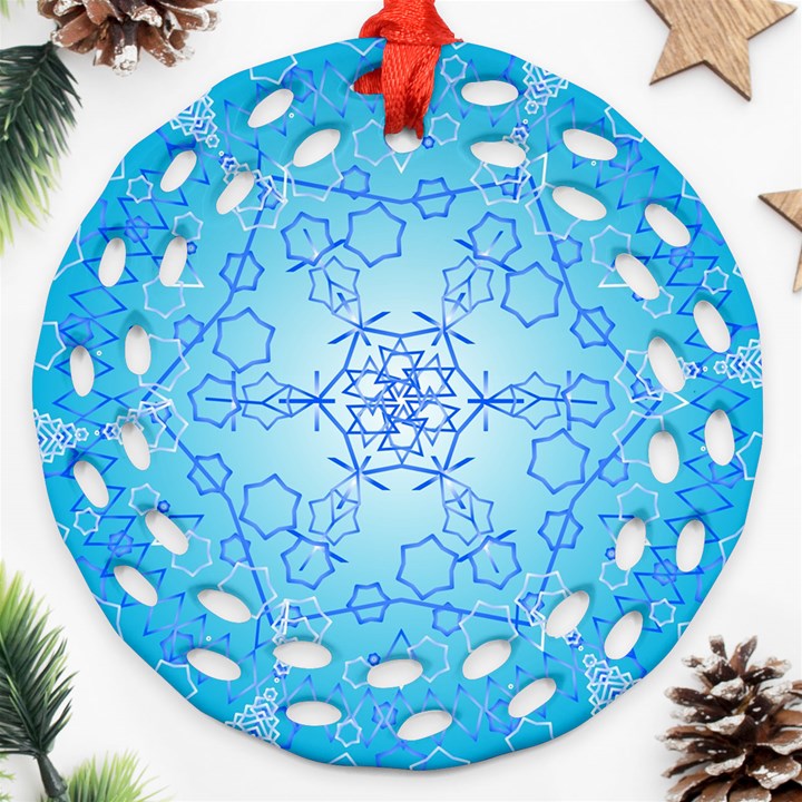 Design Winter Snowflake Decoration Ornament (Round Filigree)