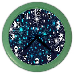 Digitally Created Snowflake Pattern Color Wall Clocks by Nexatart