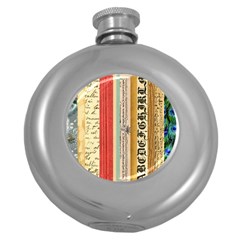 Digitally Created Collage Pattern Made Up Of Patterned Stripes Round Hip Flask (5 Oz)