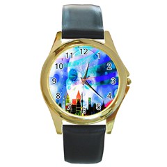 Dirty Dirt Spot Man Doll View Round Gold Metal Watch by Nexatart