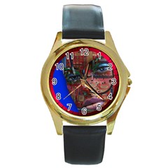 Display Dummy Binary Board Digital Round Gold Metal Watch by Nexatart