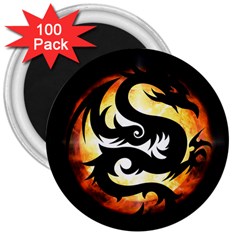 Dragon Fire Monster Creature 3  Magnets (100 Pack) by Nexatart