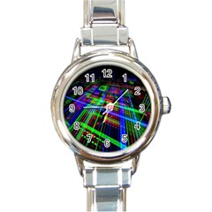 Electronics Board Computer Trace Round Italian Charm Watch by Nexatart