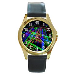 Electronics Board Computer Trace Round Gold Metal Watch by Nexatart