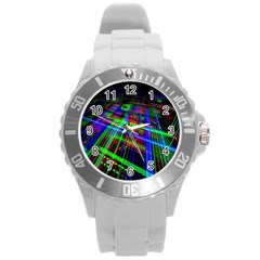 Electronics Board Computer Trace Round Plastic Sport Watch (l) by Nexatart