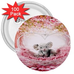 Elephant Heart Plush Vertical Toy 3  Buttons (100 Pack)  by Nexatart