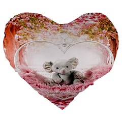 Elephant Heart Plush Vertical Toy Large 19  Premium Flano Heart Shape Cushions by Nexatart