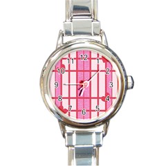 Fabric Magenta Texture Textile Love Hearth Round Italian Charm Watch by Nexatart