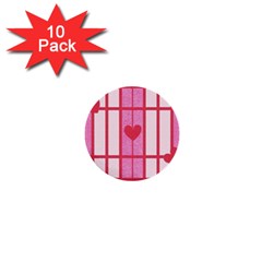 Fabric Magenta Texture Textile Love Hearth 1  Mini Buttons (10 Pack)  by Nexatart