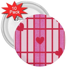 Fabric Magenta Texture Textile Love Hearth 3  Buttons (10 Pack)  by Nexatart