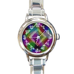 Embroidered Fabric Pattern Round Italian Charm Watch