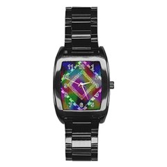 Embroidered Fabric Pattern Stainless Steel Barrel Watch