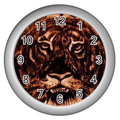 Eye Of The Tiger Wall Clocks (silver)  by Nexatart