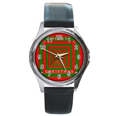 Fabric 3d Merry Christmas Round Metal Watch by Nexatart