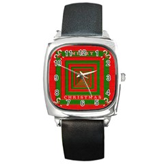 Fabric 3d Merry Christmas Square Metal Watch by Nexatart