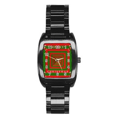 Fabric 3d Merry Christmas Stainless Steel Barrel Watch by Nexatart