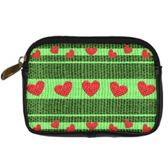 Fabric Christmas Hearts Texture Digital Camera Cases by Nexatart