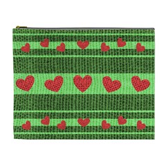 Fabric Christmas Hearts Texture Cosmetic Bag (xl) by Nexatart