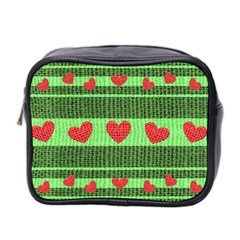 Fabric Christmas Hearts Texture Mini Toiletries Bag 2-side by Nexatart