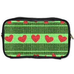 Fabric Christmas Hearts Texture Toiletries Bags by Nexatart