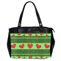 Fabric Christmas Hearts Texture Office Handbags (2 Sides)  by Nexatart