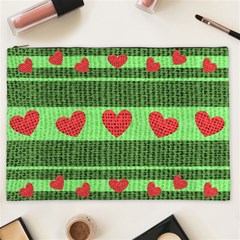 Fabric Christmas Hearts Texture Cosmetic Bag (xxl)  by Nexatart