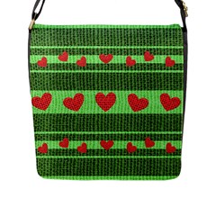 Fabric Christmas Hearts Texture Flap Messenger Bag (l)  by Nexatart