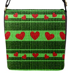 Fabric Christmas Hearts Texture Flap Messenger Bag (s) by Nexatart