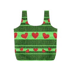 Fabric Christmas Hearts Texture Full Print Recycle Bags (s)  by Nexatart