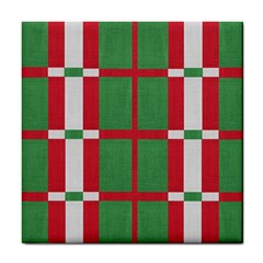 Fabric Green Grey Red Pattern Tile Coasters by Nexatart