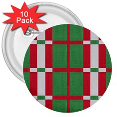 Fabric Green Grey Red Pattern 3  Buttons (10 Pack)  by Nexatart