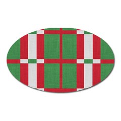 Fabric Green Grey Red Pattern Oval Magnet by Nexatart