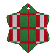 Fabric Green Grey Red Pattern Snowflake Ornament (two Sides) by Nexatart