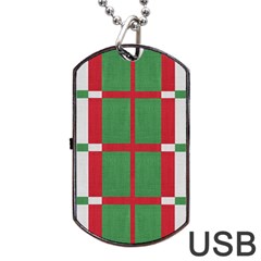 Fabric Green Grey Red Pattern Dog Tag Usb Flash (one Side) by Nexatart