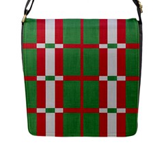 Fabric Green Grey Red Pattern Flap Messenger Bag (l)  by Nexatart