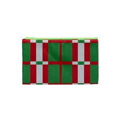 Fabric Green Grey Red Pattern Cosmetic Bag (xs) by Nexatart