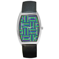 Fabric Pattern Design Cloth Stripe Barrel Style Metal Watch by Nexatart