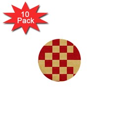 Fabric Geometric Red Gold Block 1  Mini Buttons (10 Pack)  by Nexatart